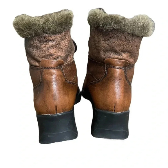 Naturalizer Brown Leather Lace Up Faux Fur Trim Wedge Heel Boots Women’s size 8W - Picture 4 of 16